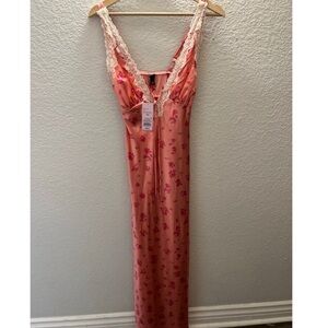 Floral Satin Nightgown with Lace Trim